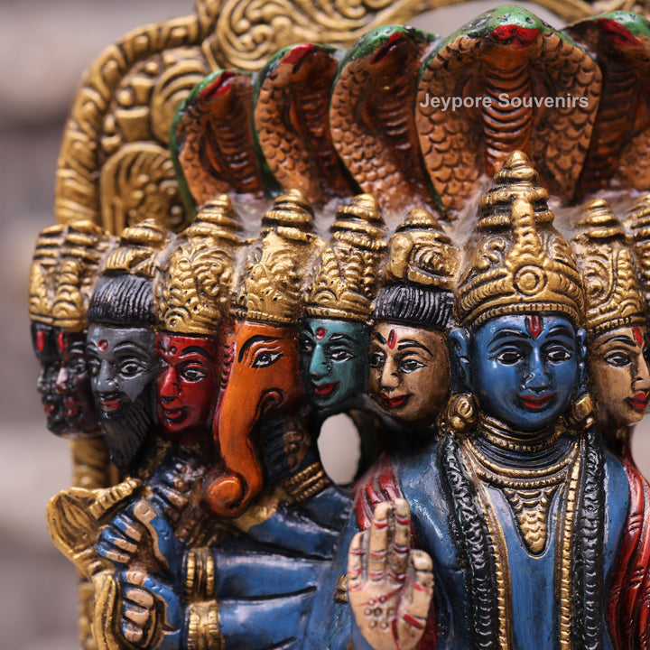 Handcrafted Multicolor Dashavatara Vishwaroopam Lord Vishnu Brass Statue