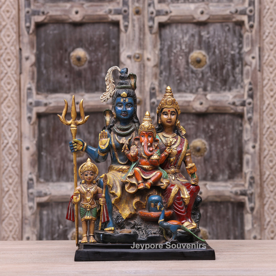 Handcrafted Brass Multicolor Shiva Parivar Statue with Ganesh &amp; Kartikeya
