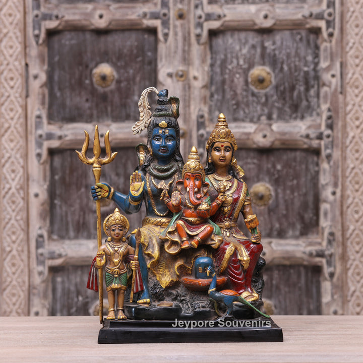 Handcrafted Brass Multicolor Shiva Parivar Statue with Ganesh &amp; Kartikeya