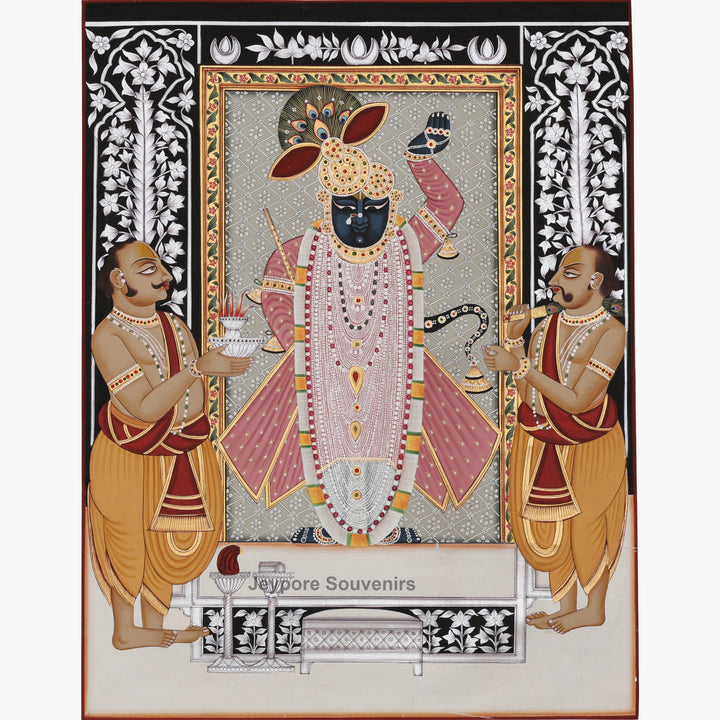 Hand-Painted Shrinathji with Sevaks – Pichwai