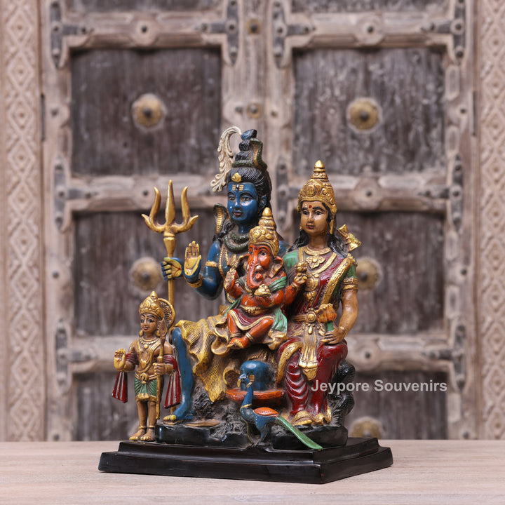 Handcrafted Brass Multicolor Shiva Parivar Statue with Ganesh &amp; Kartikeya