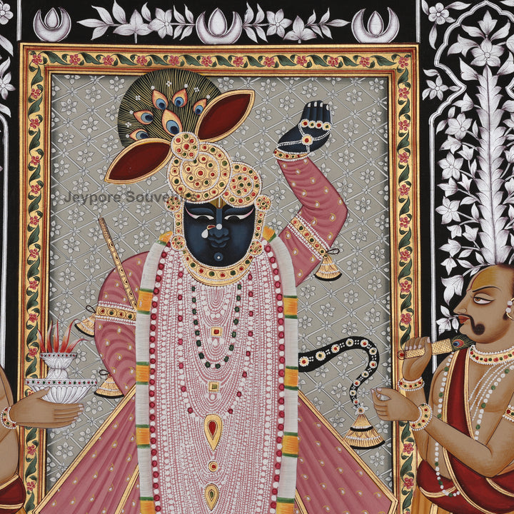 Hand-Painted Shrinathji with Sevaks – Pichwai