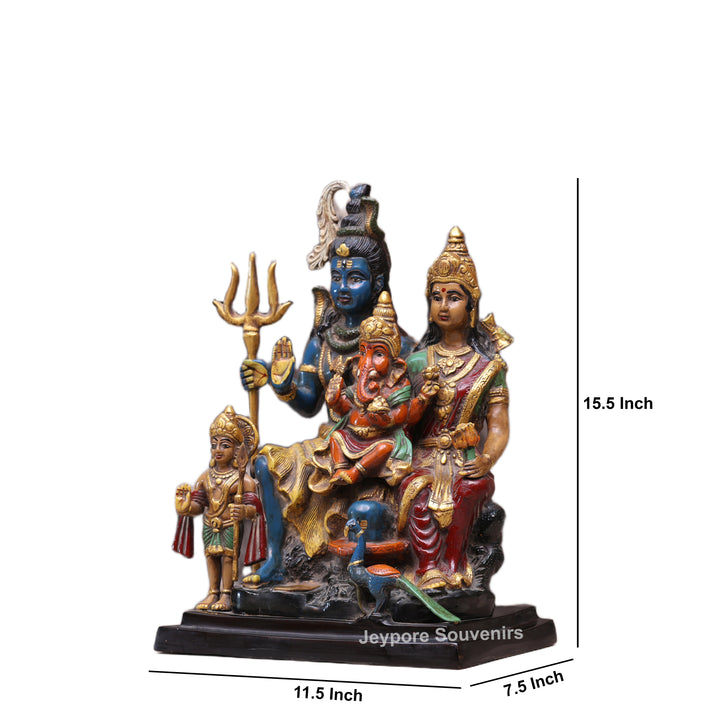 Handcrafted Brass Multicolor Shiva Parivar Statue with Ganesh &amp; Kartikeya