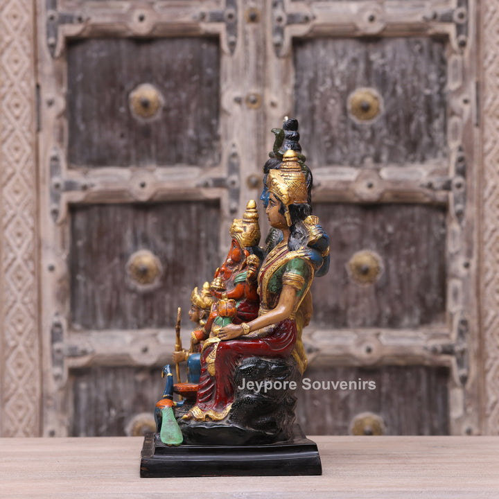Handcrafted Brass Multicolor Shiva Parivar Statue with Ganesh &amp; Kartikeya