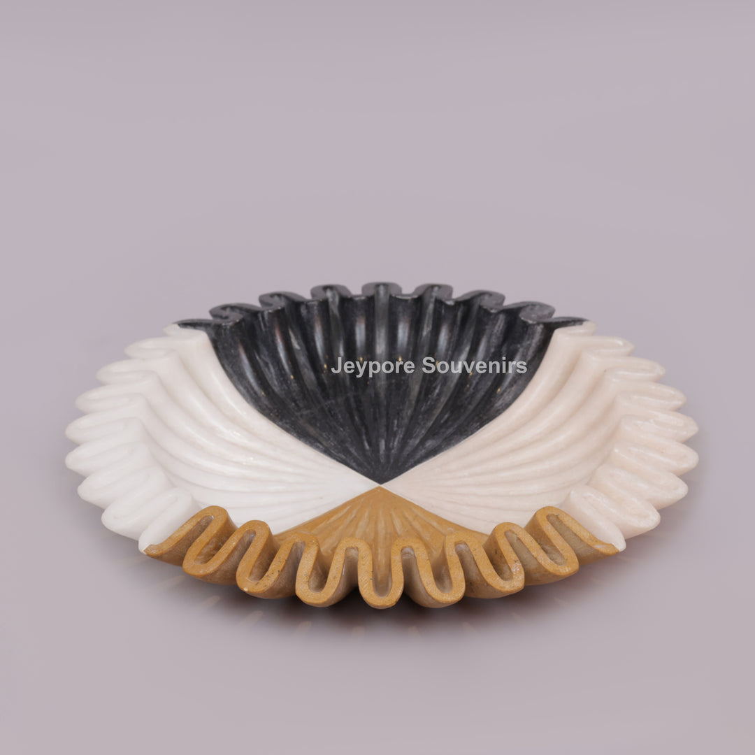 Handcrafted Tri-Color Ruffled Marble Decorative Bowl