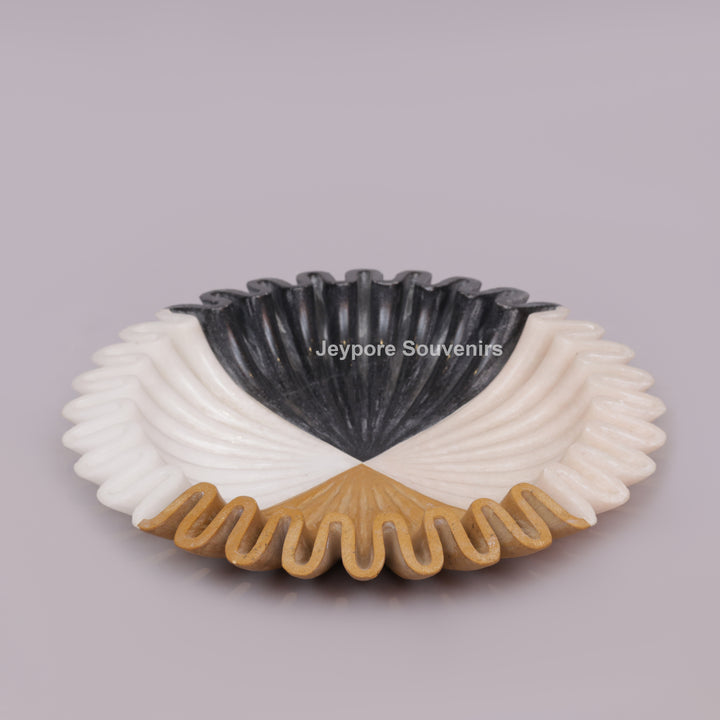 Handcrafted Tri-Color Ruffled Marble Decorative Bowl