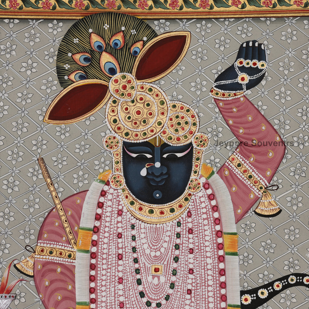 Hand-Painted Shrinathji with Sevaks – Pichwai