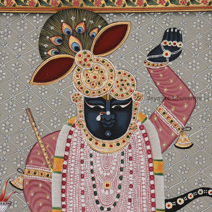 Hand-Painted Shrinathji with Sevaks – Pichwai
