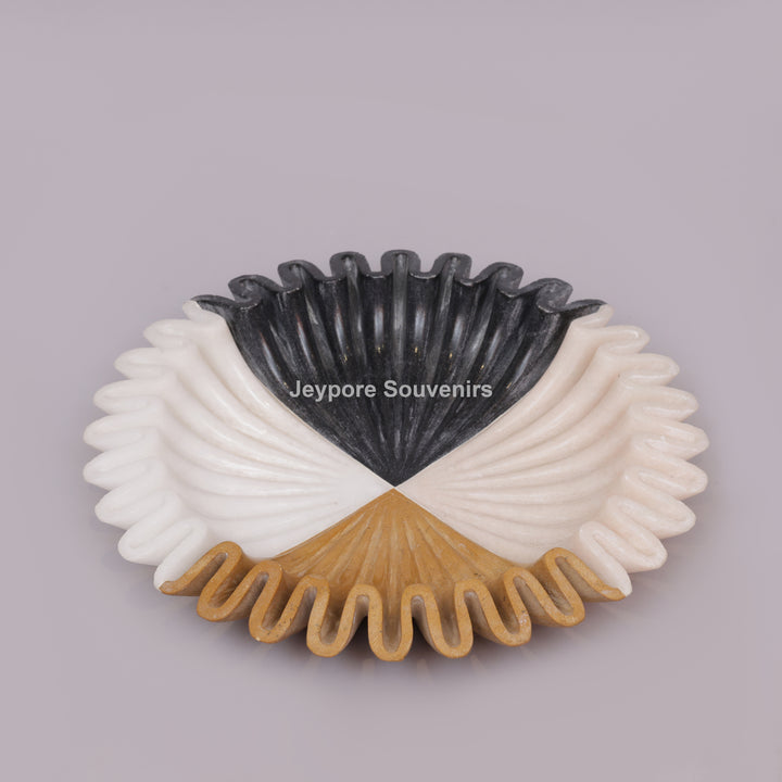 Handcrafted Tri-Color Ruffled Marble Decorative Bowl