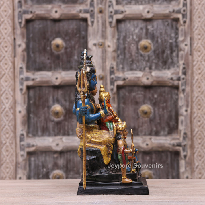 Handcrafted Brass Multicolor Shiva Parivar Statue with Ganesh &amp; Kartikeya