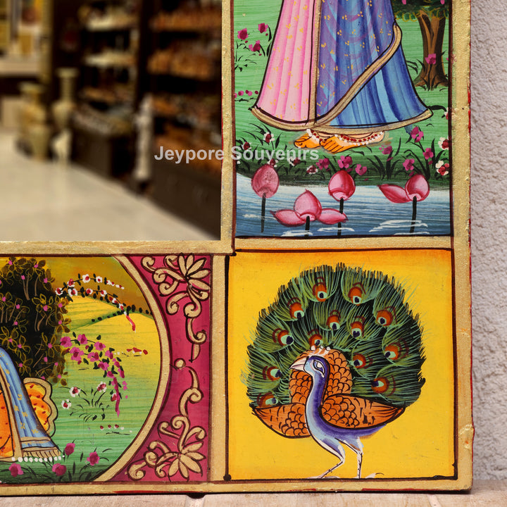 Radha Krishna Wooden Jharokha Wall Mirror