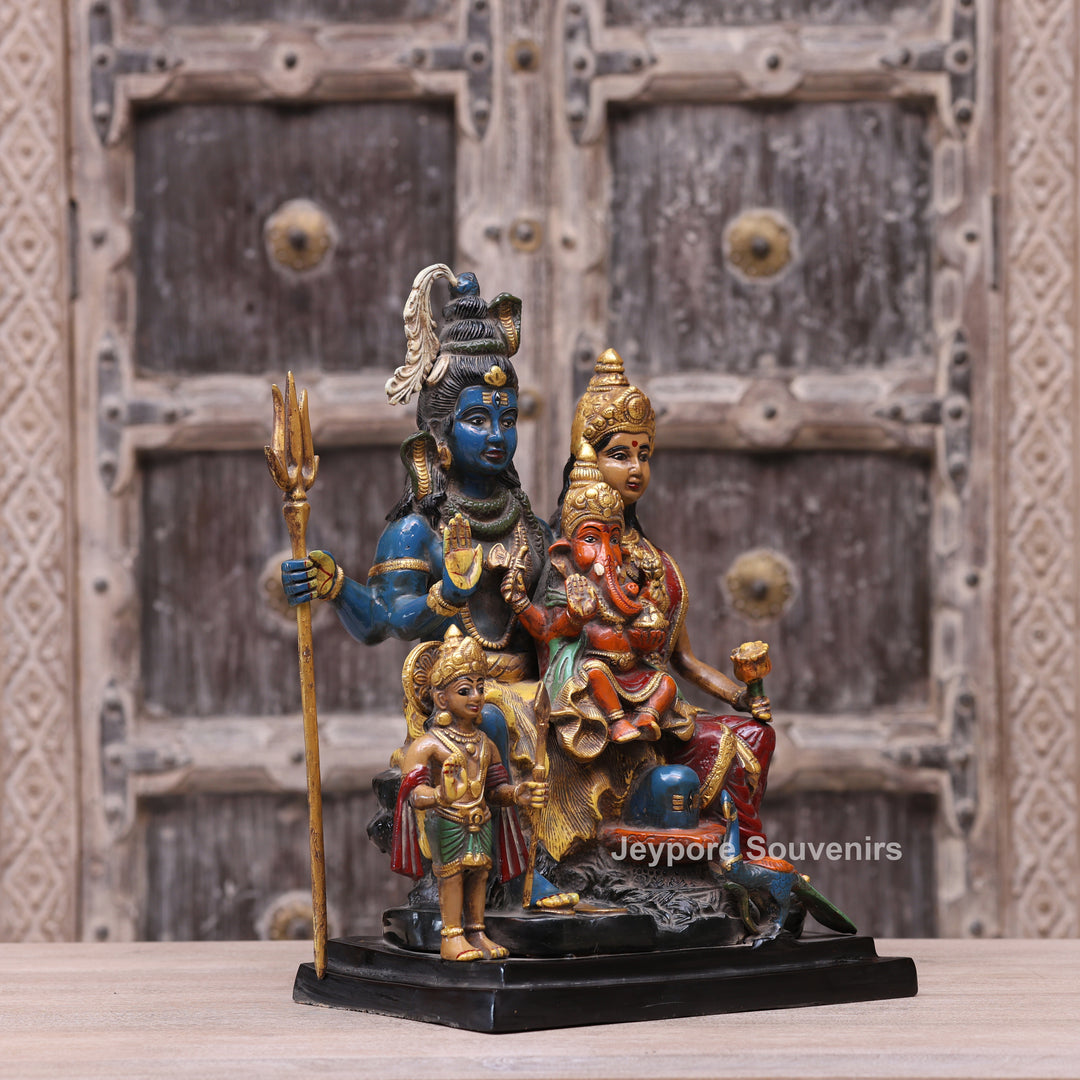 Handcrafted Brass Multicolor Shiva Parivar Statue with Ganesh &amp; Kartikeya