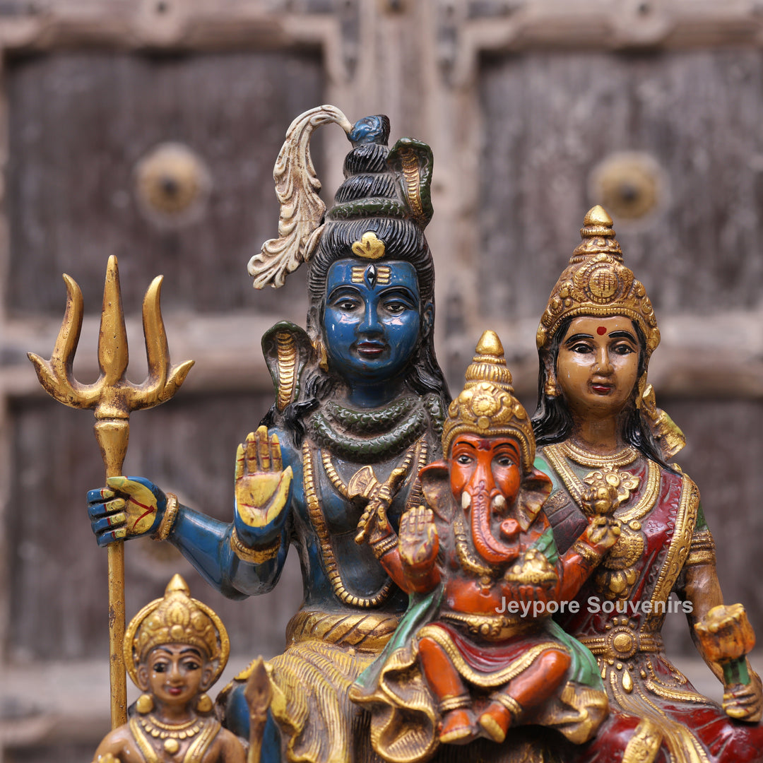 Handcrafted Brass Multicolor Shiva Parivar Statue with Ganesh &amp; Kartikeya
