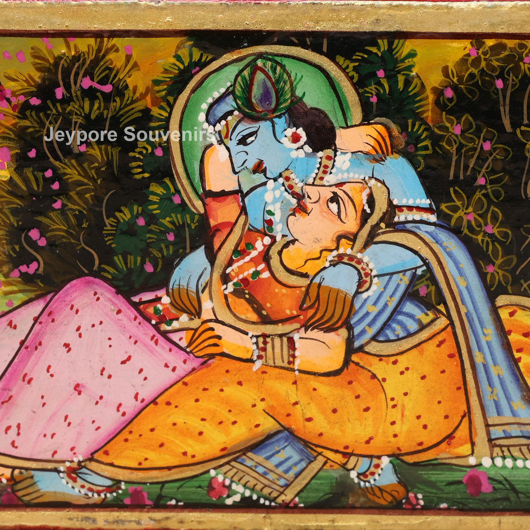 Radha Krishna Wooden Jharokha Wall Mirror