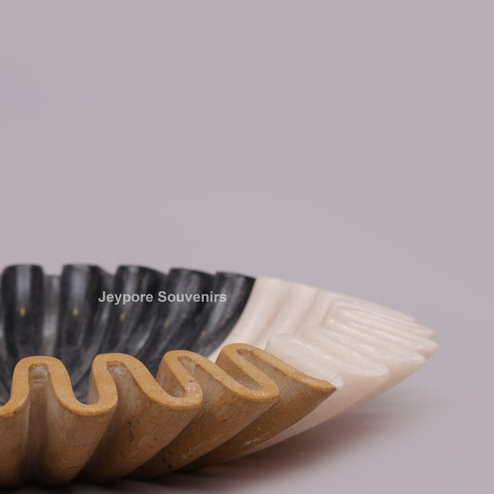 Handcrafted Tri-Color Ruffled Marble Decorative Bowl