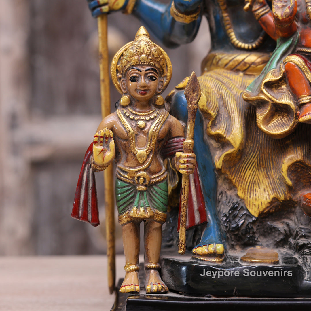 Handcrafted Brass Multicolor Shiva Parivar Statue with Ganesh &amp; Kartikeya