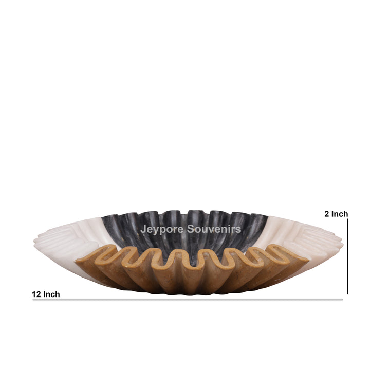 Handcrafted Tri-Color Ruffled Marble Decorative Bowl