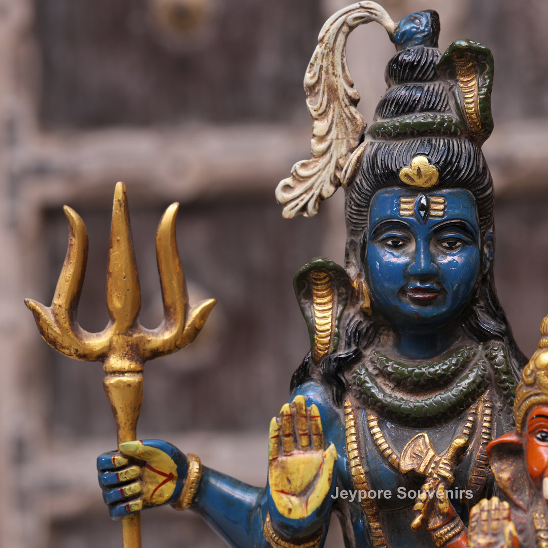 Handcrafted Brass Multicolor Shiva Parivar Statue with Ganesh &amp; Kartikeya