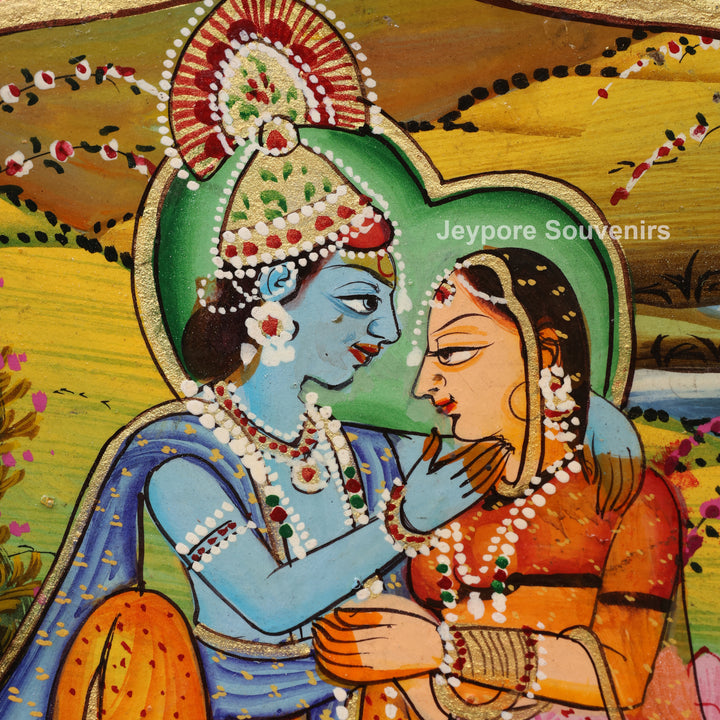 Radha Krishna Wooden Jharokha Wall Mirror