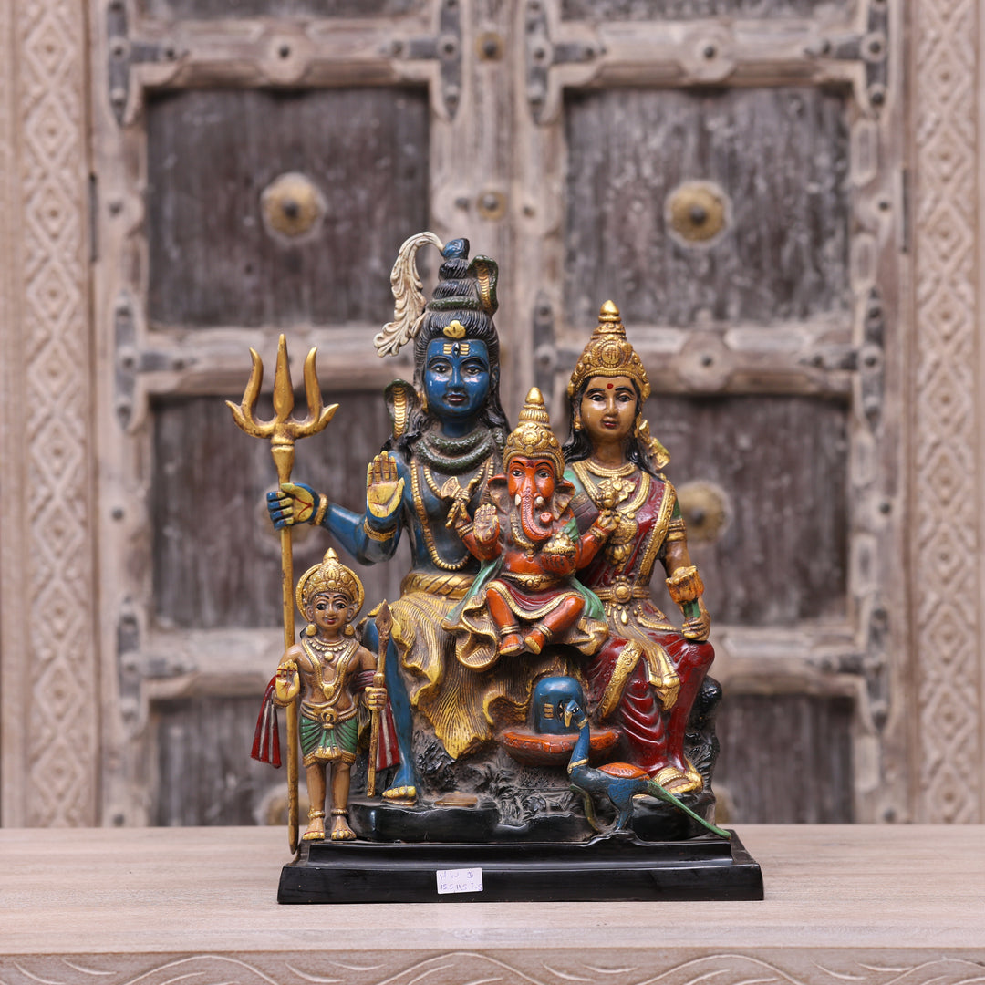 Handcrafted Brass Multicolor Shiva Parivar Statue with Ganesh &amp; Kartikeya