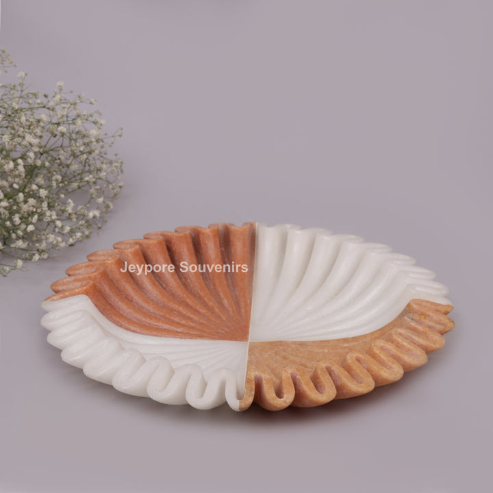 Handcrafted Dual-Tone Ruffled Marble Decorative Bowl