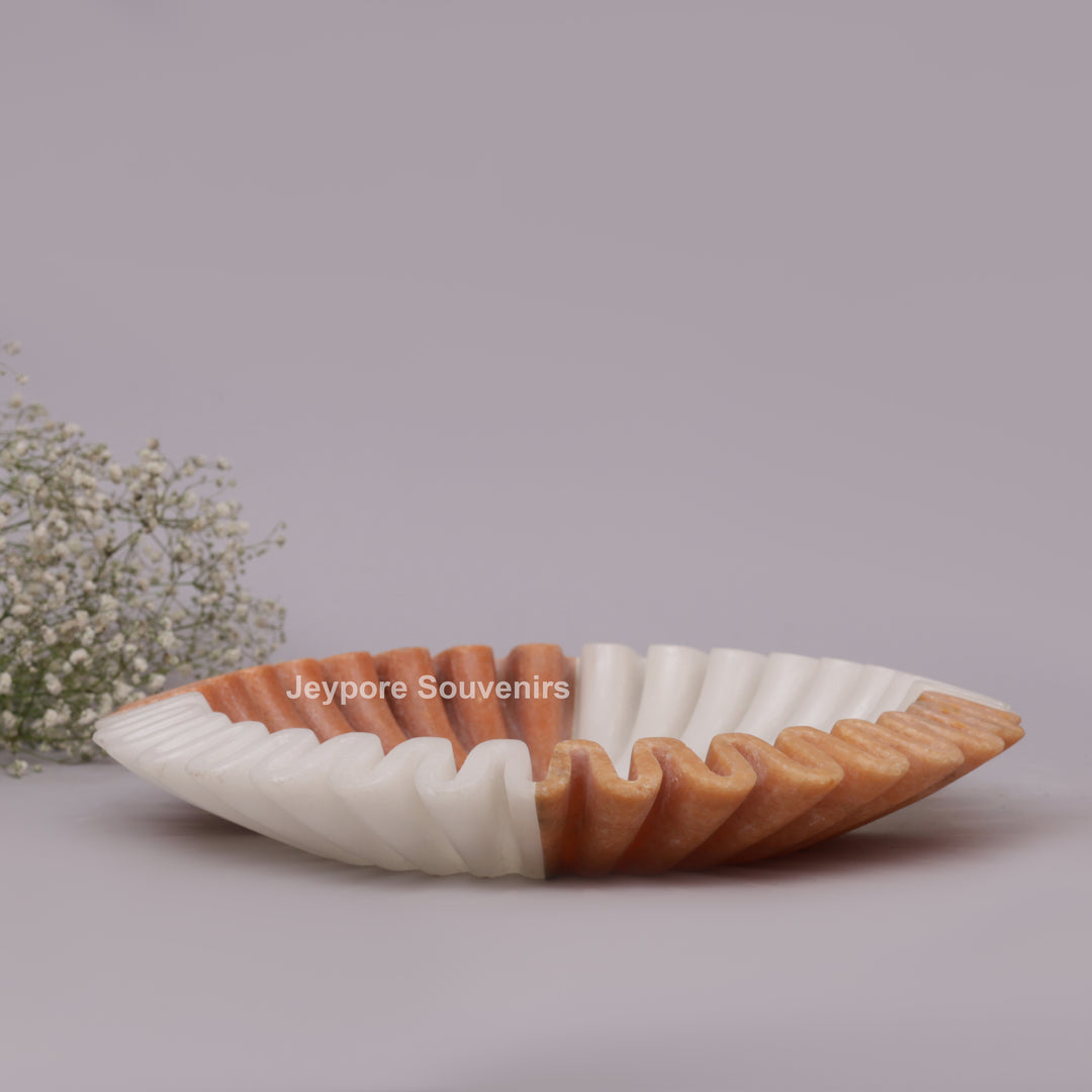 Handcrafted Dual-Tone Ruffled Marble Decorative Bowl