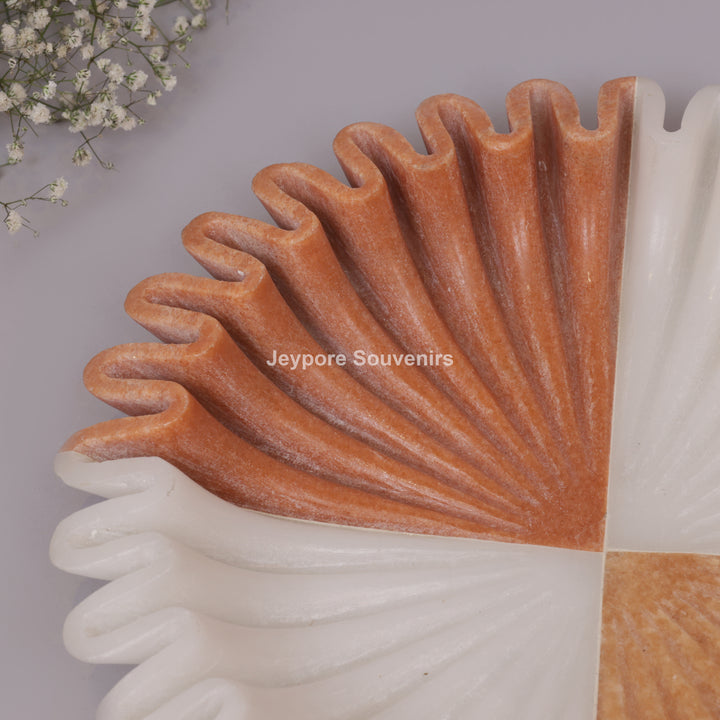 Handcrafted Dual-Tone Ruffled Marble Decorative Bowl