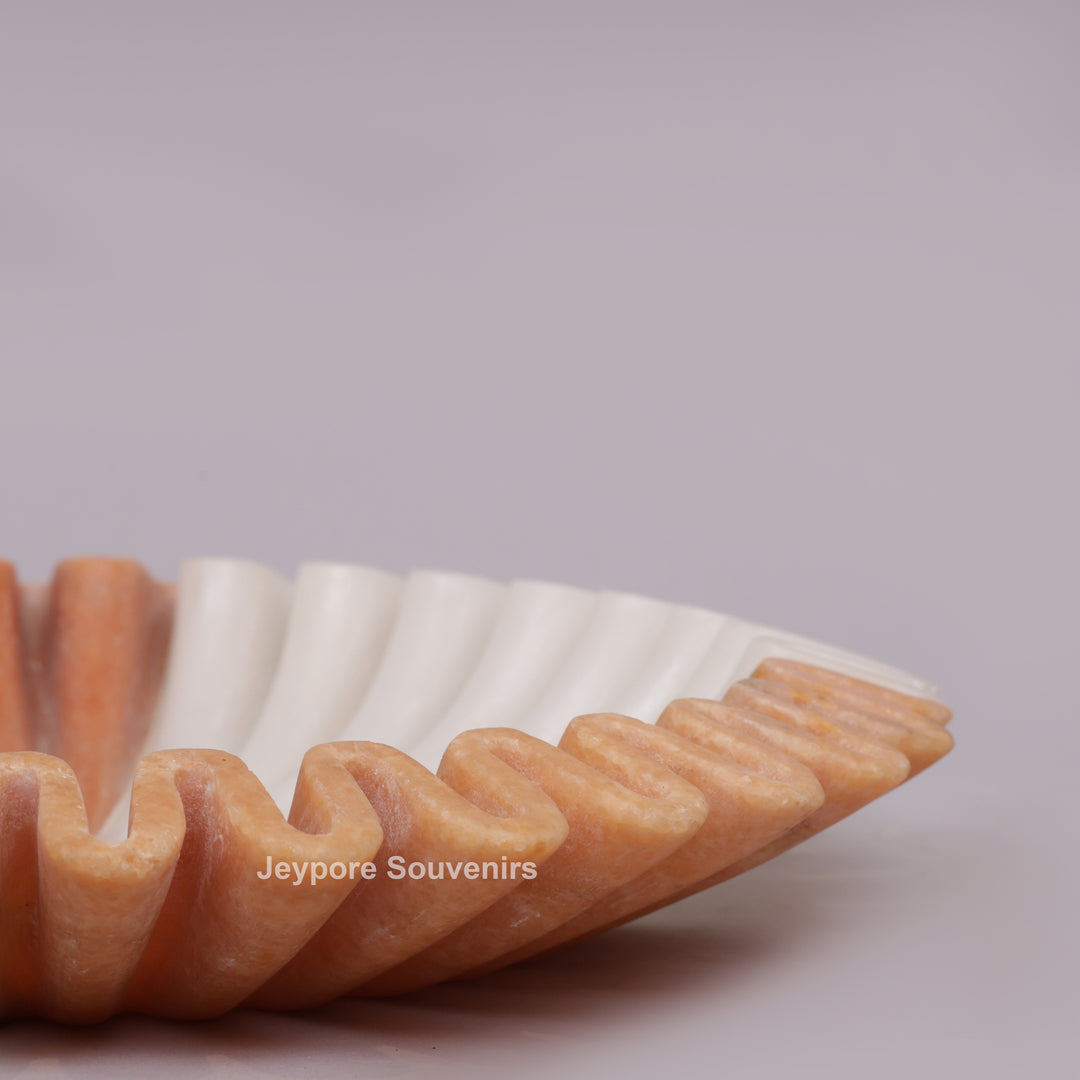 Handcrafted Dual-Tone Ruffled Marble Decorative Bowl