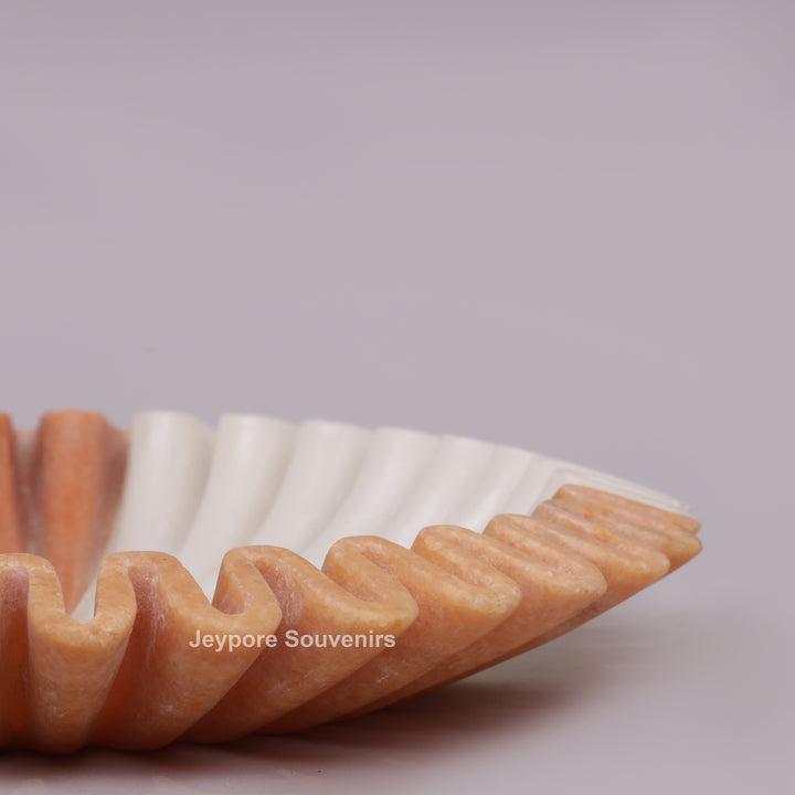 Handcrafted Dual-Tone Ruffled Marble Decorative Bowl