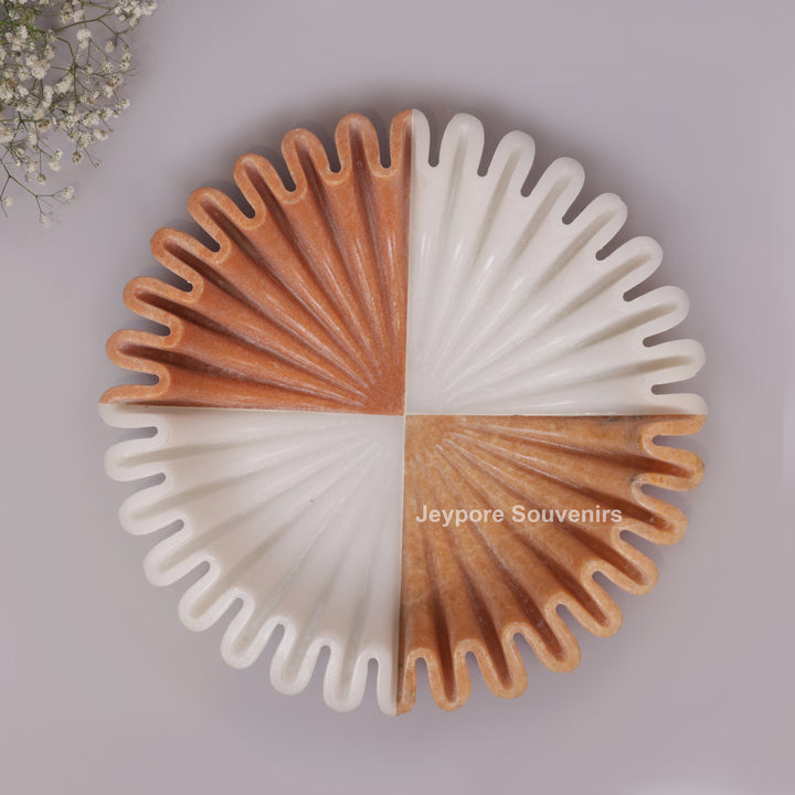 Handcrafted Dual-Tone Ruffled Marble Decorative Bowl
