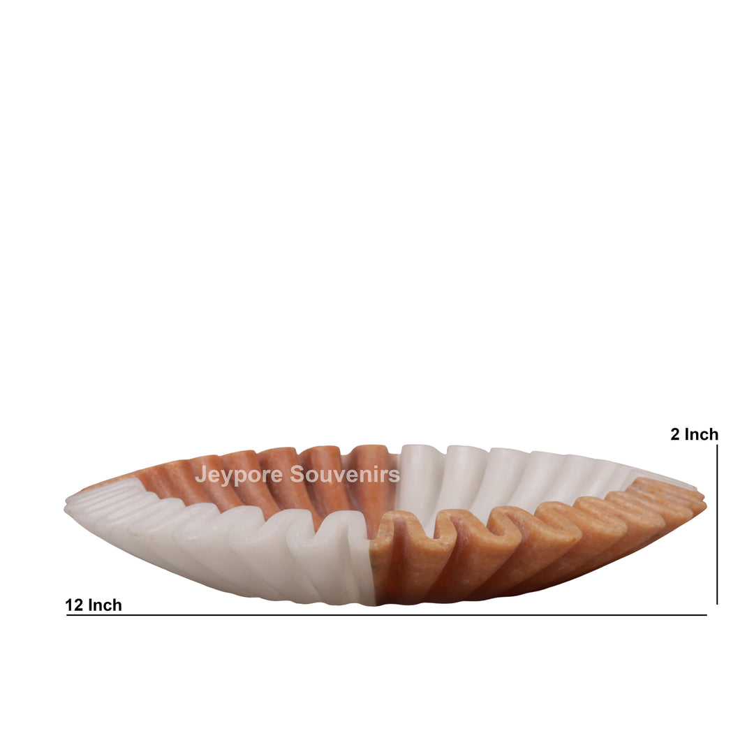 Handcrafted Dual-Tone Ruffled Marble Decorative Bowl