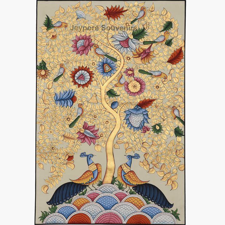Hand-Painted Tree of Life  with Birds &amp; Peacocks – Pichwai