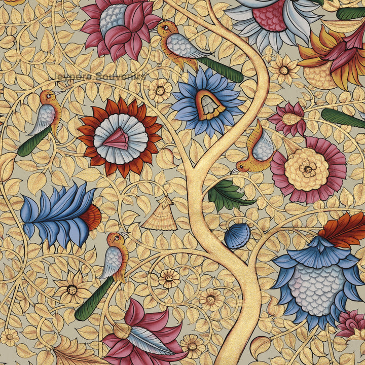 Hand-Painted Tree of Life  with Birds &amp; Peacocks – Pichwai