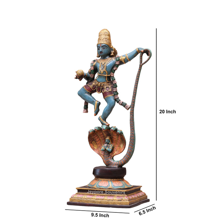 Handcrafted Brass Lord Krishna Dancing on Kaliya Serpent Statue