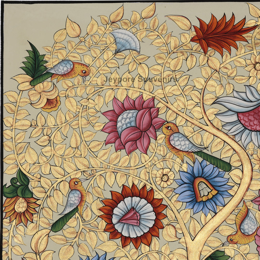 Hand-Painted Tree of Life  with Birds &amp; Peacocks – Pichwai