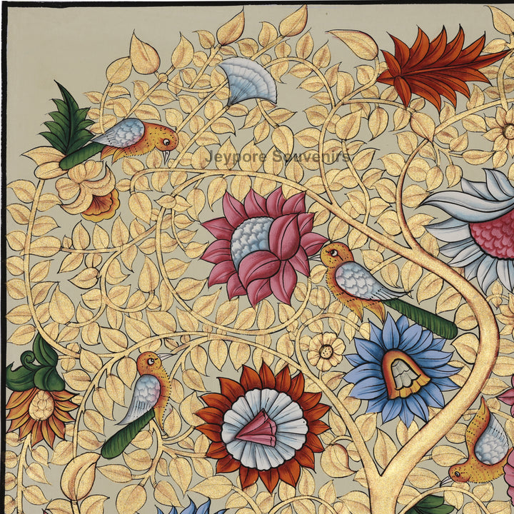 Hand-Painted Tree of Life  with Birds &amp; Peacocks – Pichwai