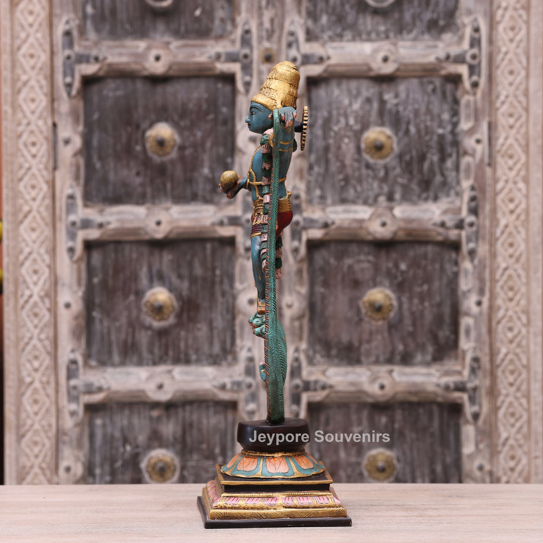 Handcrafted Brass Lord Krishna Dancing on Kaliya Serpent Statue