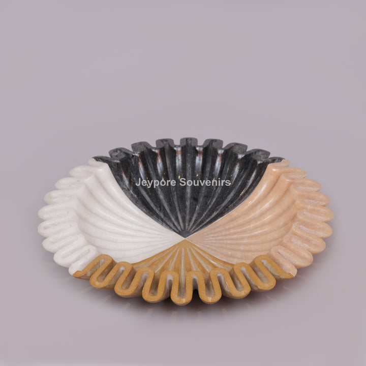 Handcrafted Multi-Color Ruffled Marble Decorative Bowl