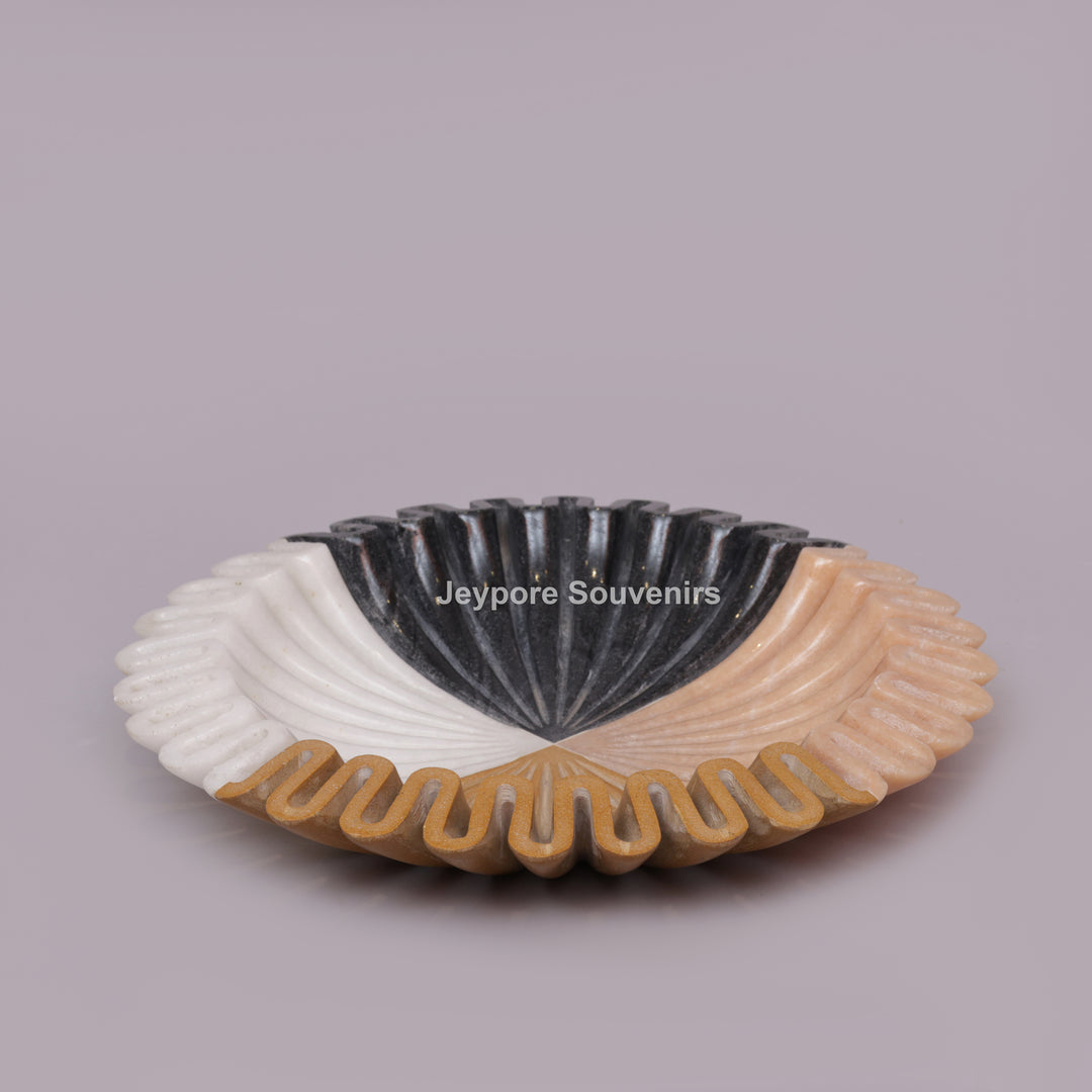 Handcrafted Multi-Color Ruffled Marble Decorative Bowl