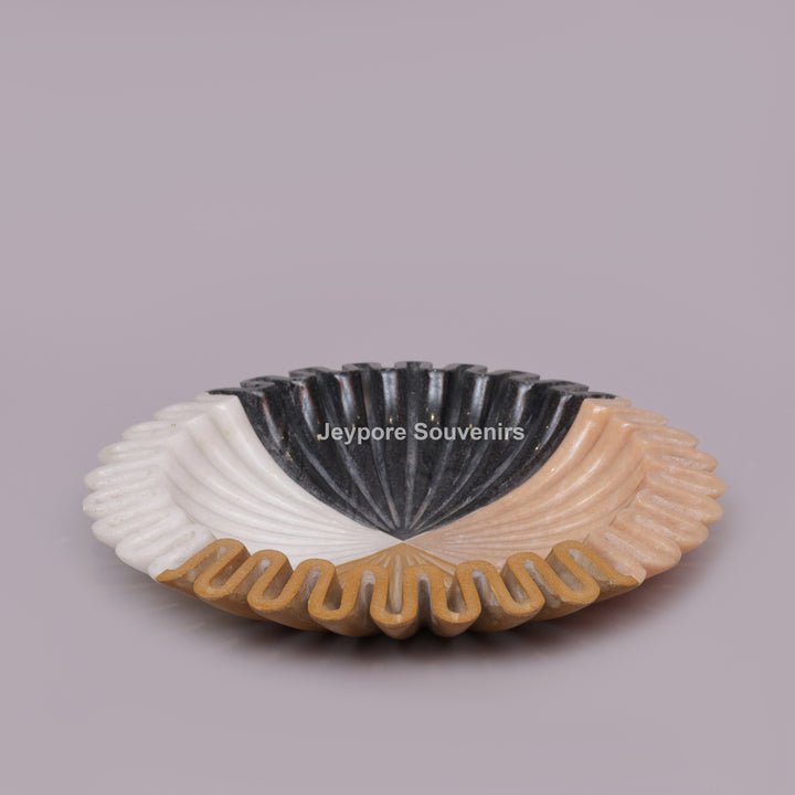 Handcrafted Multi-Color Ruffled Marble Decorative Bowl