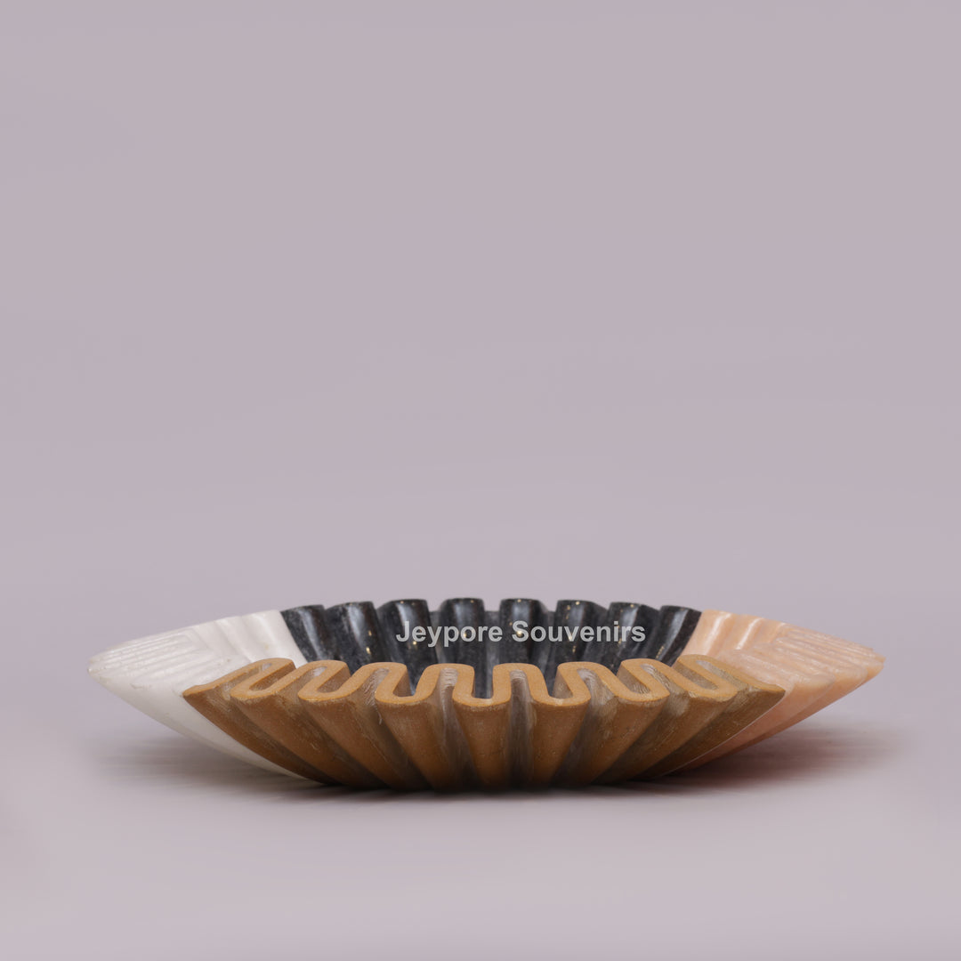 Handcrafted Multi-Color Ruffled Marble Decorative Bowl