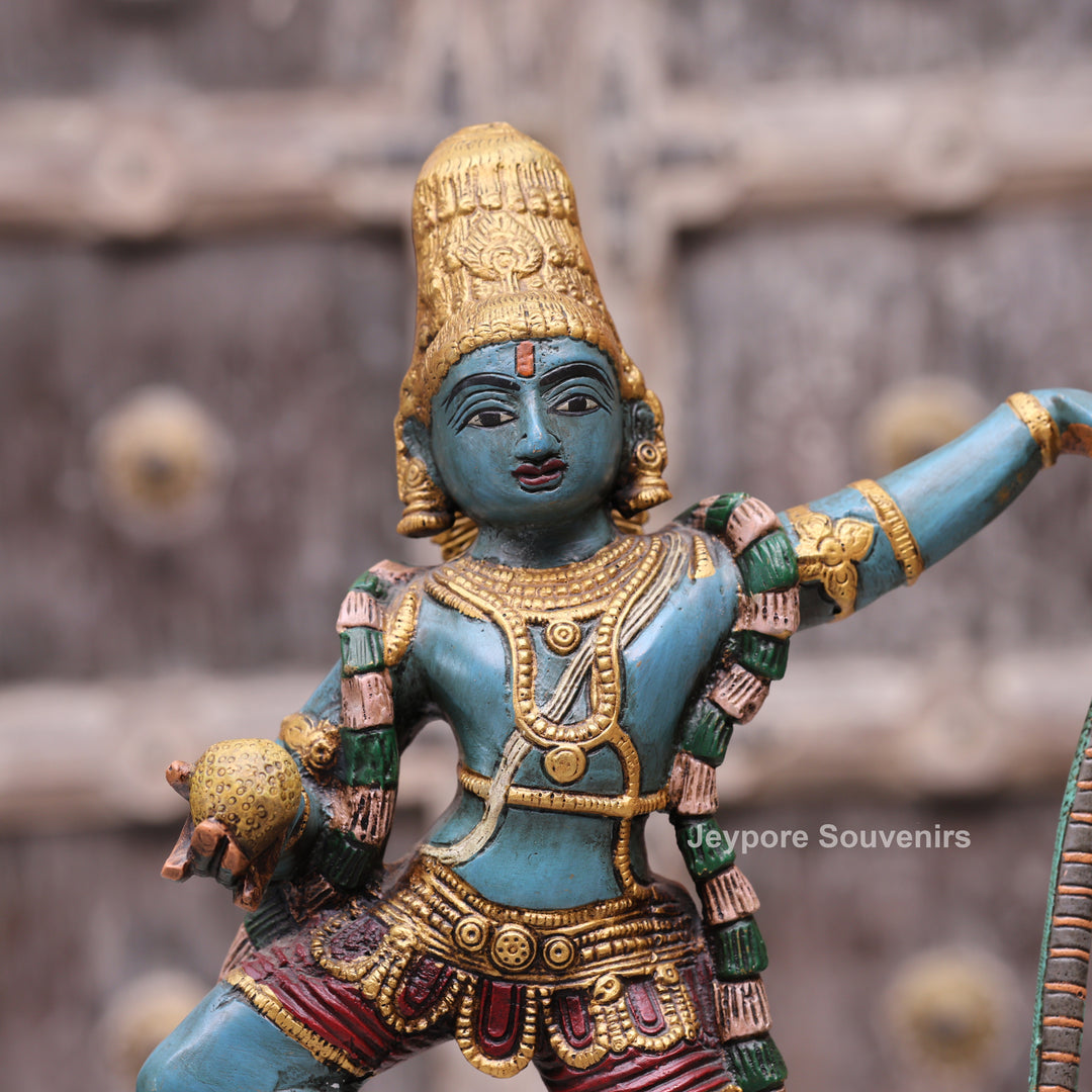Handcrafted Brass Lord Krishna Dancing on Kaliya Serpent Statue