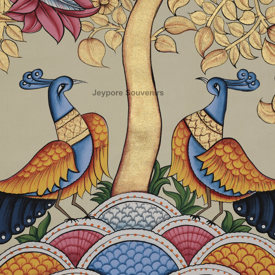 Hand-Painted Tree of Life  with Birds &amp; Peacocks – Pichwai