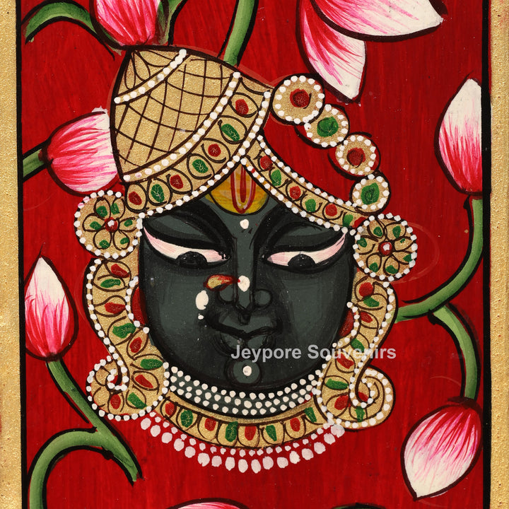 Radha Krishna Jharokha Wall Mirror with Shrinathji, Lotus &amp; Peacock Art