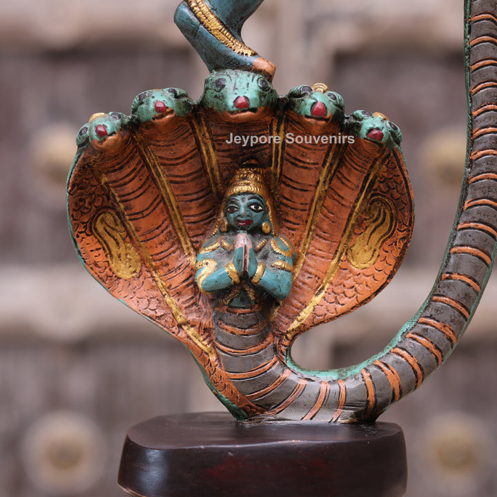 Handcrafted Brass Lord Krishna Dancing on Kaliya Serpent Statue