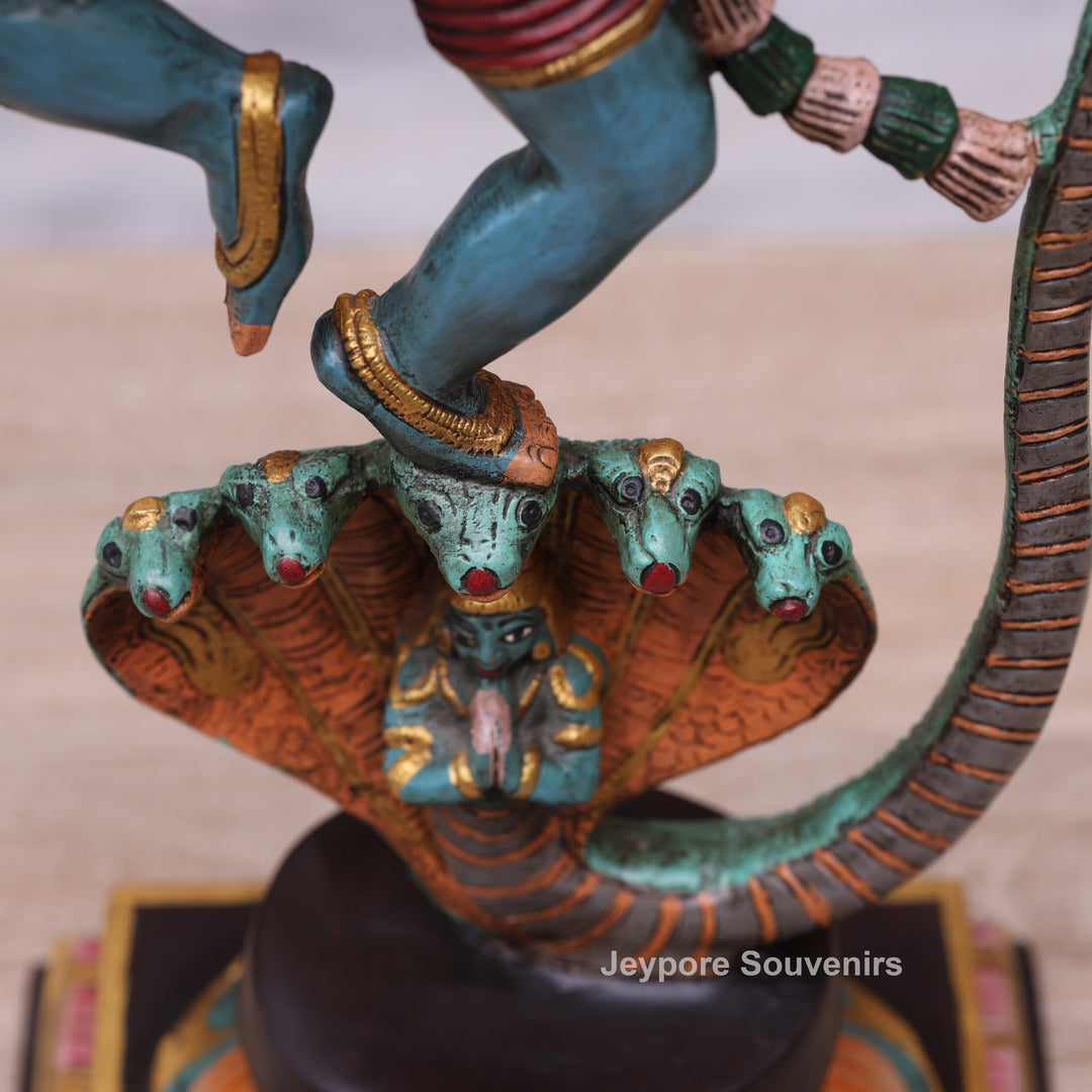 Handcrafted Brass Lord Krishna Dancing on Kaliya Serpent Statue