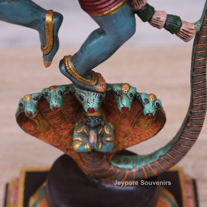 Handcrafted Brass Lord Krishna Dancing on Kaliya Serpent Statue