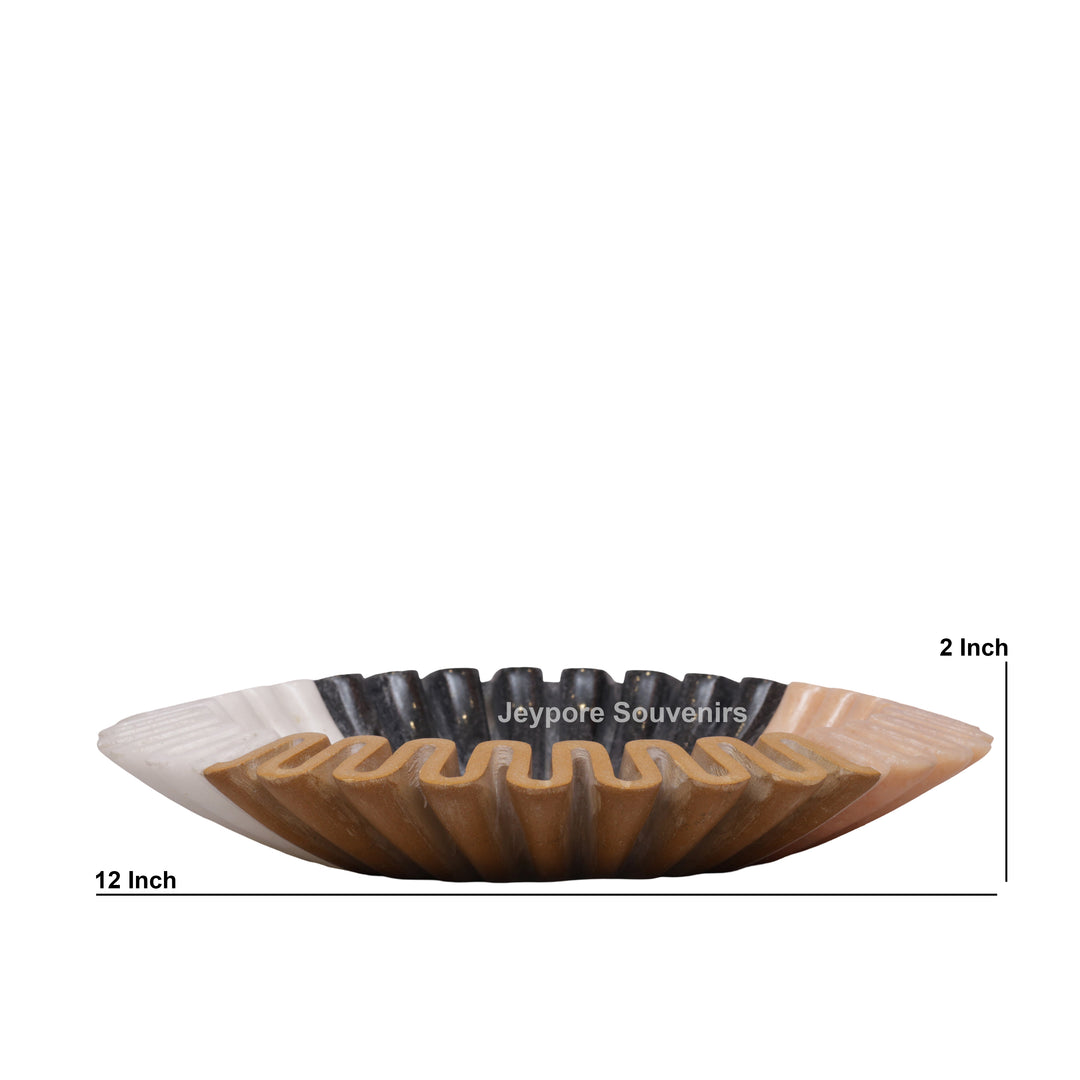 Handcrafted Multi-Color Ruffled Marble Decorative Bowl
