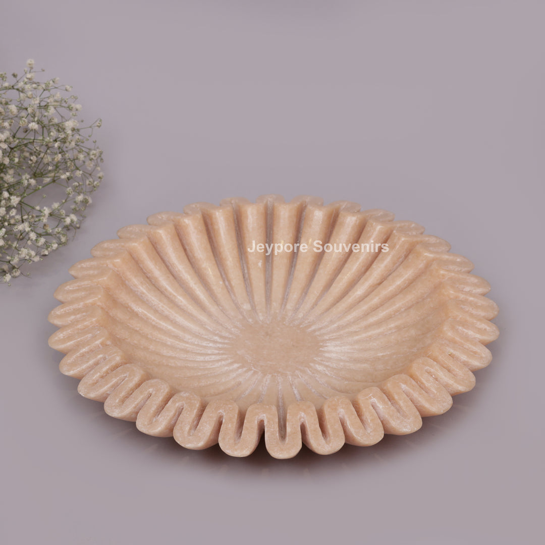 Handcrafted Peach Fluted Marble Ruffle Decorative Bowl
