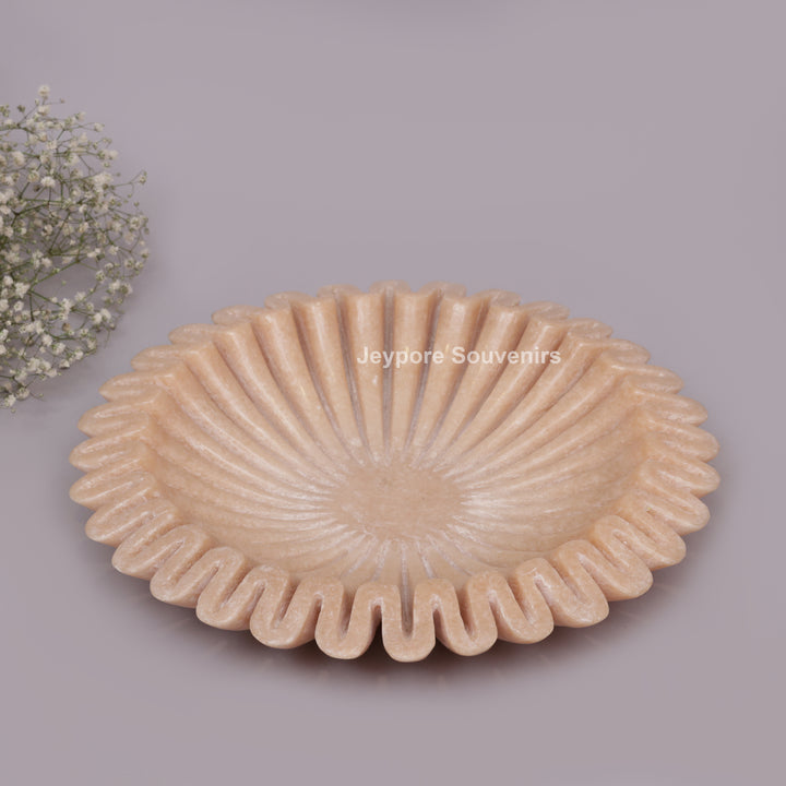 Handcrafted Peach Fluted Marble Ruffle Decorative Bowl